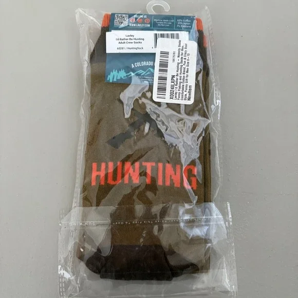 Lavley Mens Id Rather Be Hunting Novelty Crew Socks Brown Orange Size 6-13 60281 - Picture 2 of 4